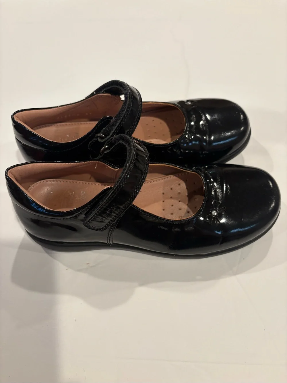 Geox Black Patent Mary Jane Shoes with Velcro Strap